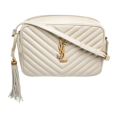 $1950 Saint Laurent Calfskin Matelasse Monogram Lou Camera Bag Crema Soft
