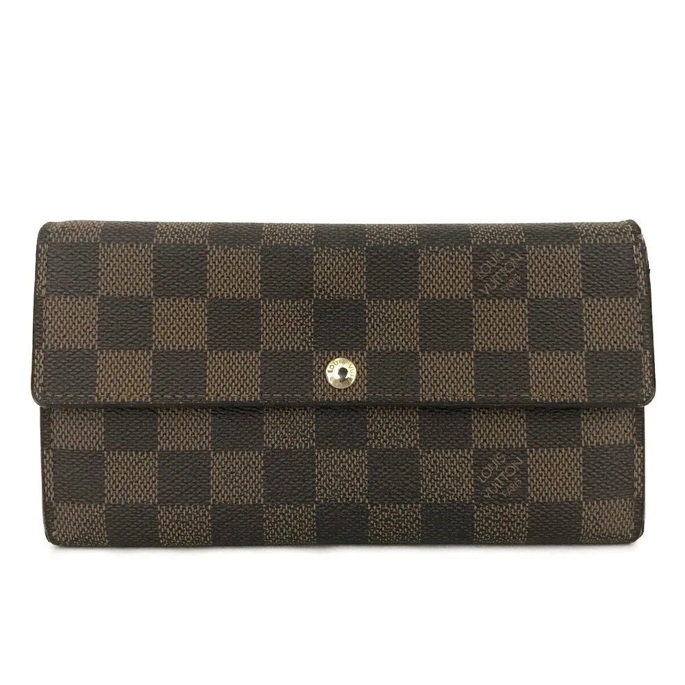 $725 Louis Vuitton Damier Porte Feuille Sarah Long Bifold Wallet Brown CA5018