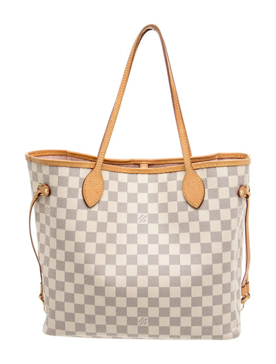 $2240 2018 Louis Vuitton Damier Azur Neverfull MM Rose Ballerine with Pouch 10021297