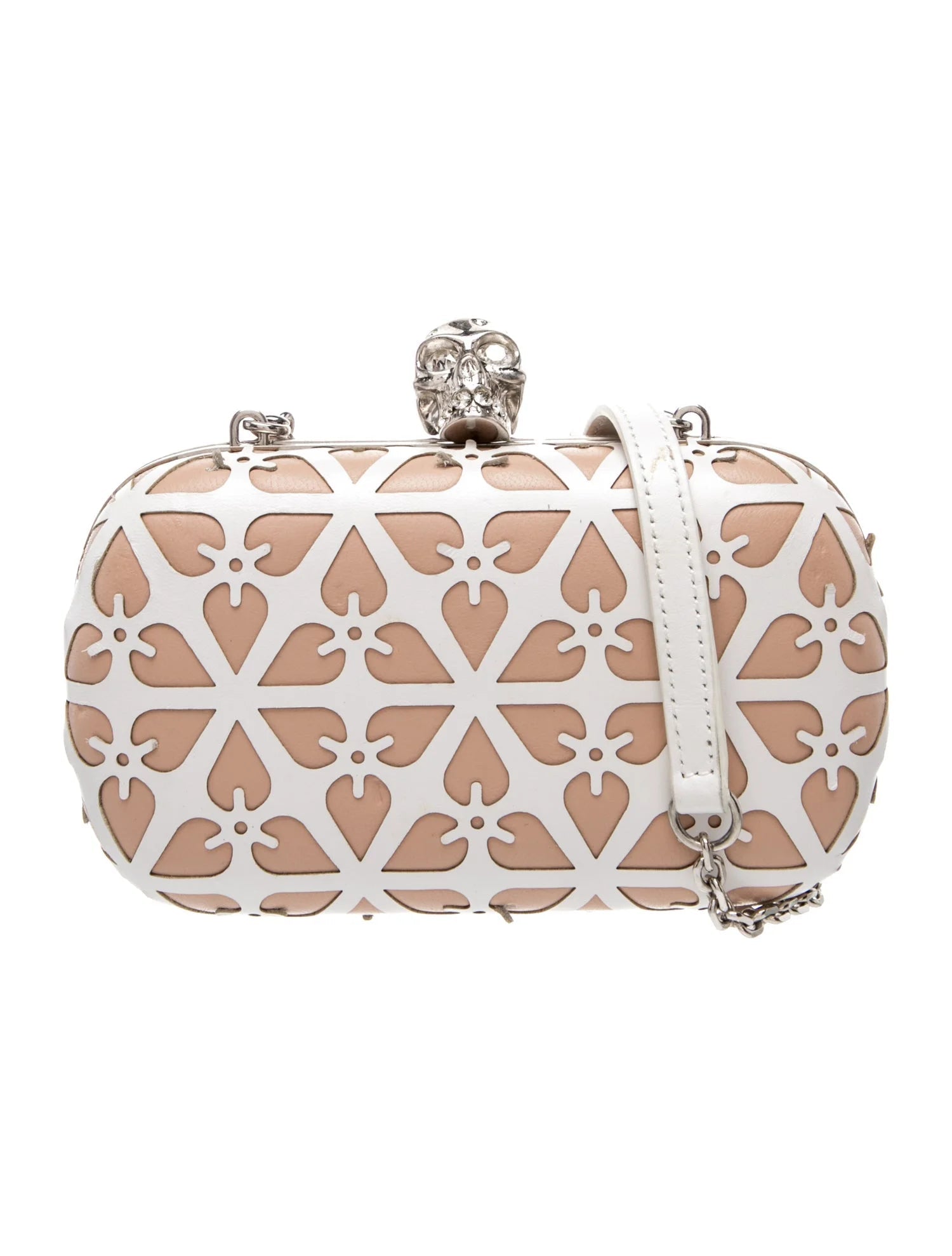 $1895 Alexander McQueen Laser-Cut Skull Clutch Beige White 10021143