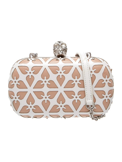 $1895 Alexander McQueen Laser-Cut Skull Clutch Beige White 10021143