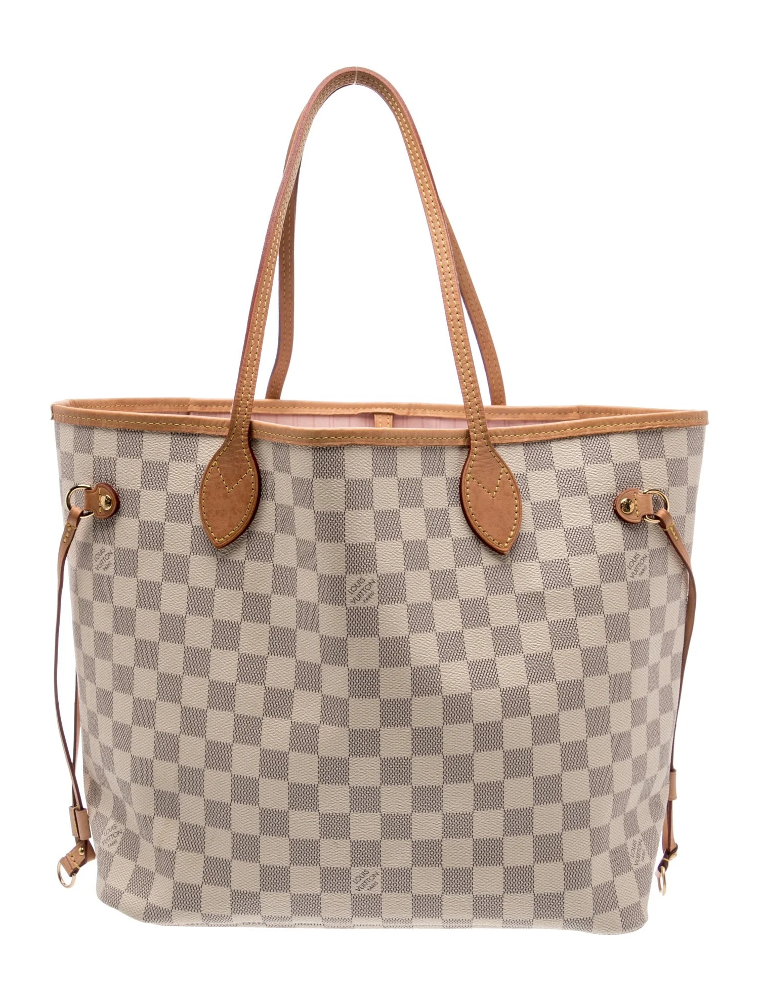 $2240 Louis Vuitton Damier Azur Neo Neverfull MM Rose Ballerine with Pouch