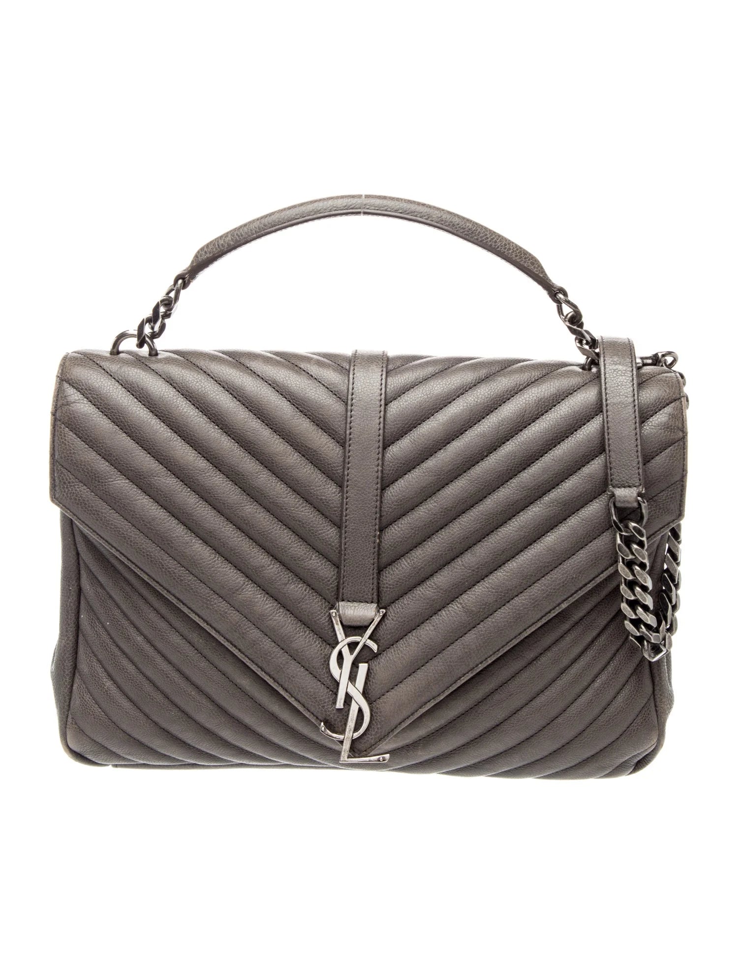 $2850 Saint Laurent Large Monogram Quilted Chevron College Bag YSL 10021304