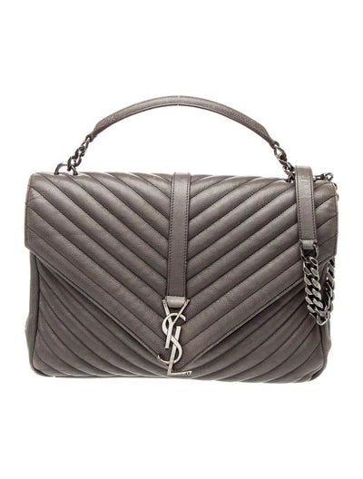 $2850 Saint Laurent Large Monogram Quilted Chevron College Bag YSL 10021304