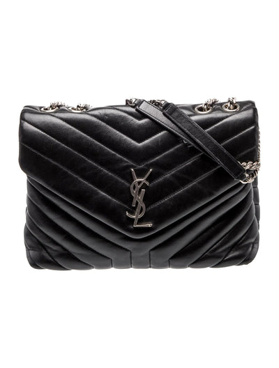 $3250 Saint Laurent Quilted Monogram Medium Loulou Chain Satchel Black