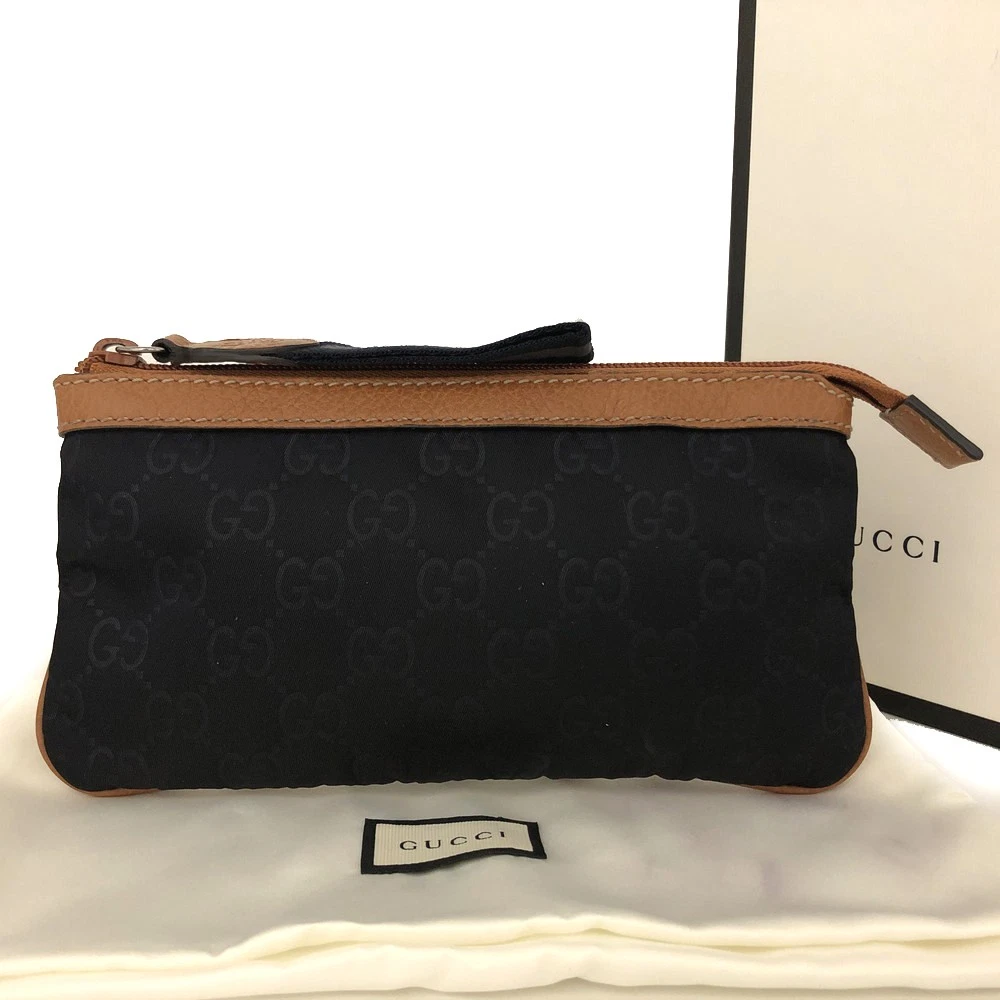 $590 GUCCI GG Logo Canvas Cosmetic Pouch Bag Navy blue
