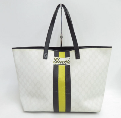$1190 Gucci Supreme Web Tote with Vintage Gucci Logo - Oatmeal and Neon