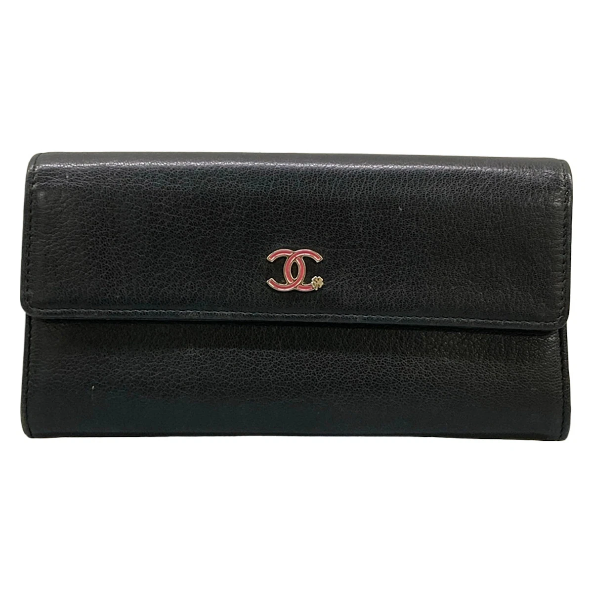CHANEL Black Leather Long Wallet