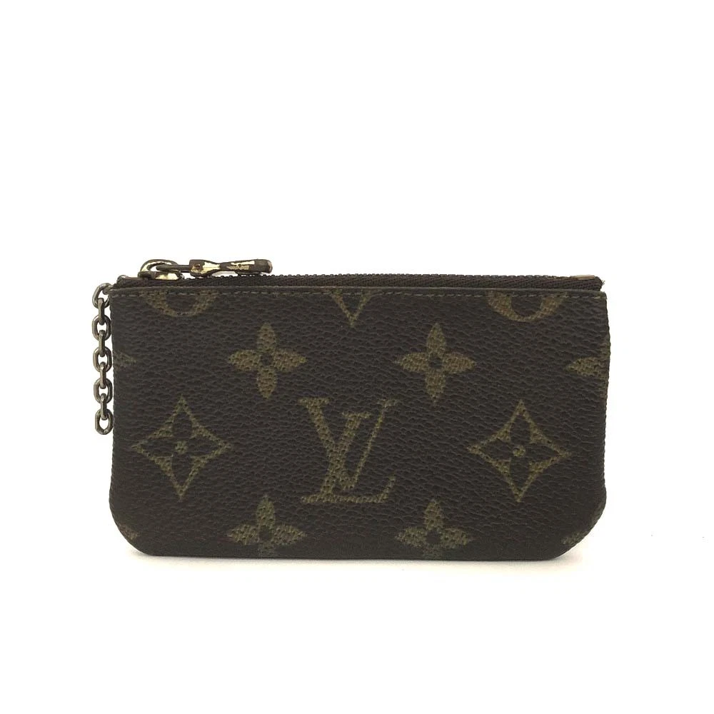 $355 Louis Vuitton Monogram Pochette Cles Wallet Coin Purse Brown 0950ET