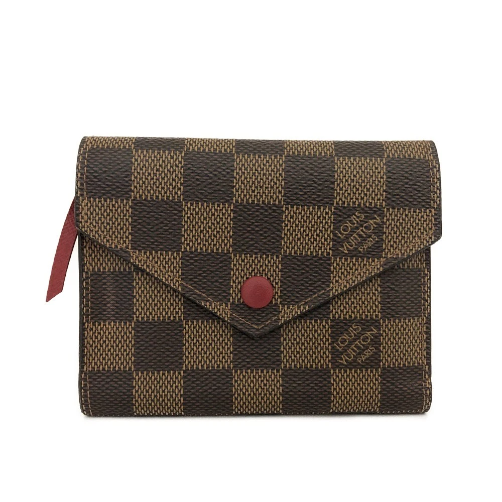 $605 2016 Louis Vuitton Damier Ebene Victorine Wallet Red SP3176