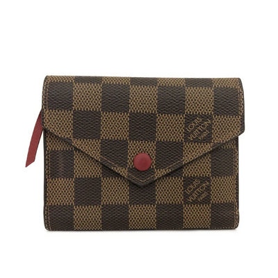 $605 2016 Louis Vuitton Damier Ebene Victorine Wallet Red SP3176