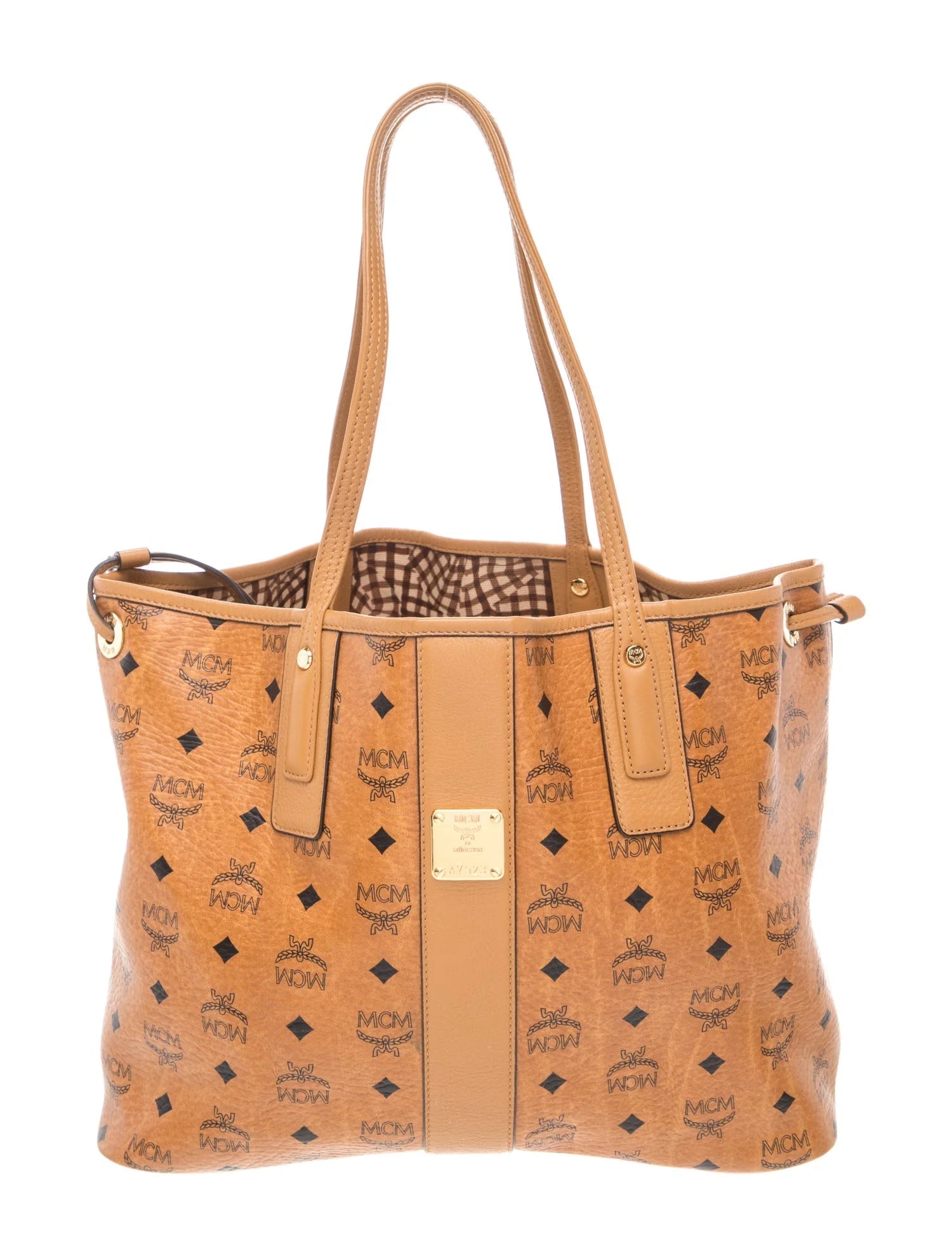 $780 MCM Visetos Medium Liz Reversible Shopper Tote Cognac