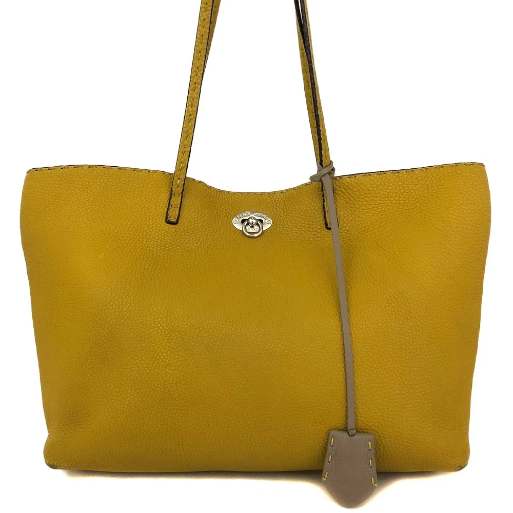 $1600 FENDI Selleria Leather Shoulder Tote Bag Yellow