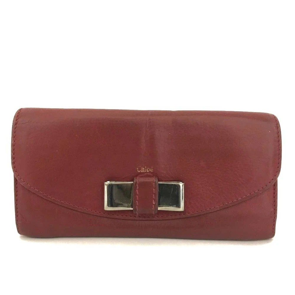 Chloe Lily Leather Long Bifold Wallet Purse Red