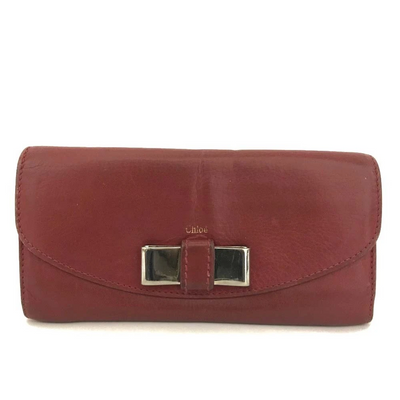 Chloe Lily Leather Long Bifold Wallet Purse Red