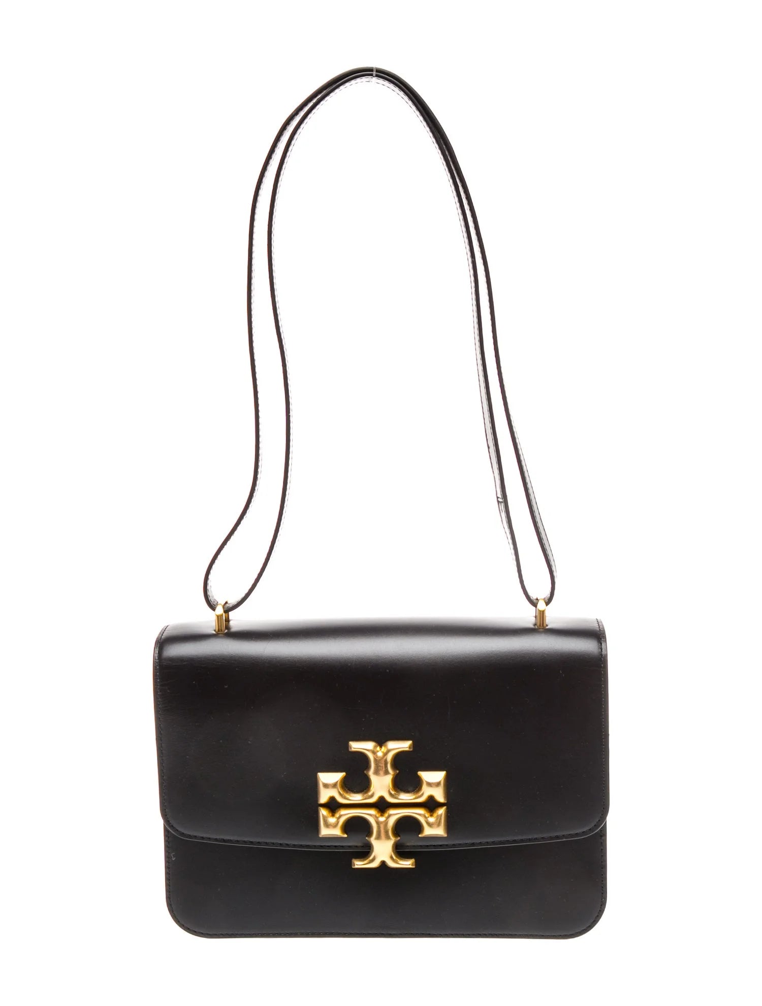 $800 Tory Burch Eleanor Convertible Shoulder Bag Black Gold
