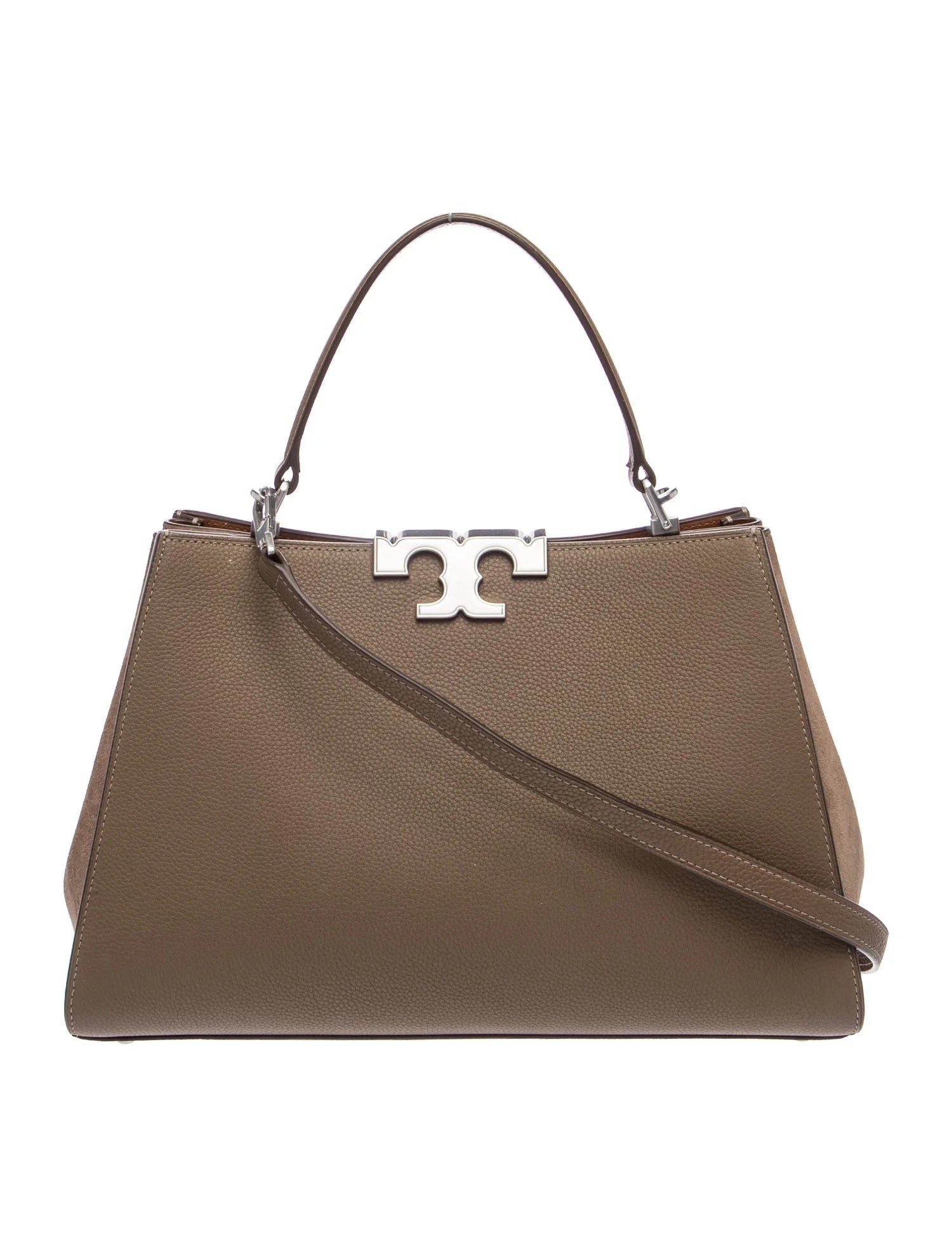 $850 Tory Burch Elanor Pebbled Satchel Wild Mushroom