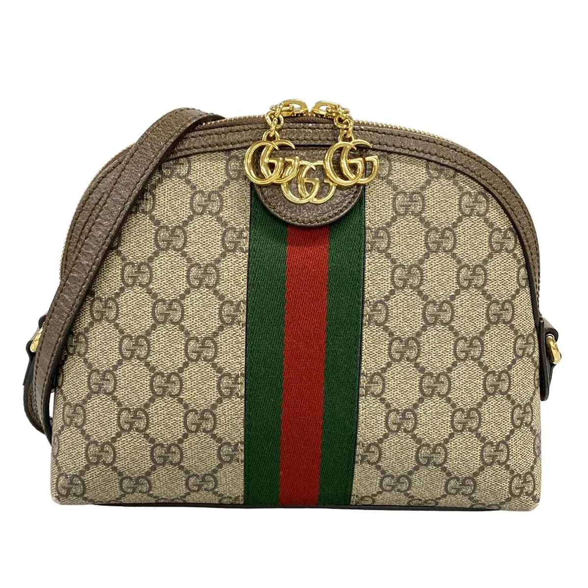 $1850 GG Supreme Monogram Textured Dollar Calfskin Web Small Ophidia Dome Shoulder Bag Beige Ebony New Acero