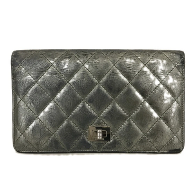 $950 2008 Chanel Lambskin Quilted 2.55 Flap Long Bifold Wallet Silver
