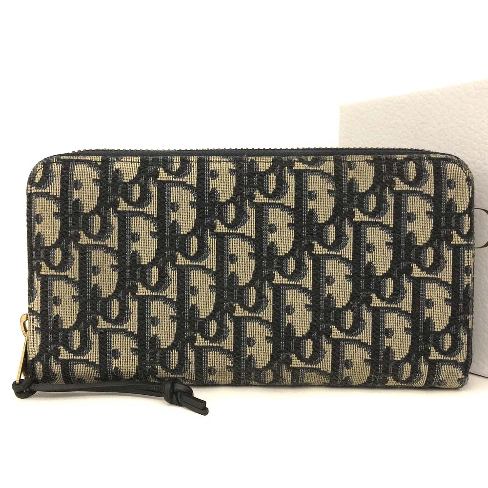$970 Christian Dior Oblique Trotter Canvas Zip Around Long Wallet
