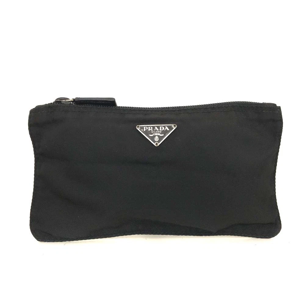 $650 PRADA Logo Plate Nylon Cosmetic Pouch Bag Black