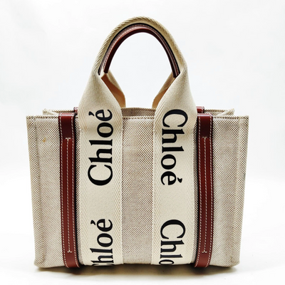$1250 Chloe Canvas Small Woody Tote Bag Beige