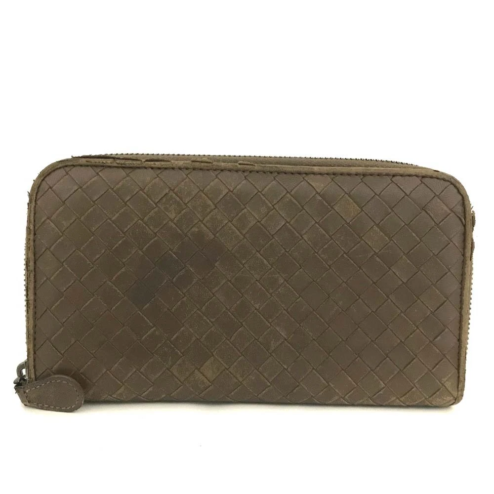$1100 Bottega Veneta Nappa Intrecciato Zip Around Wallet Ebano Brown 10019331