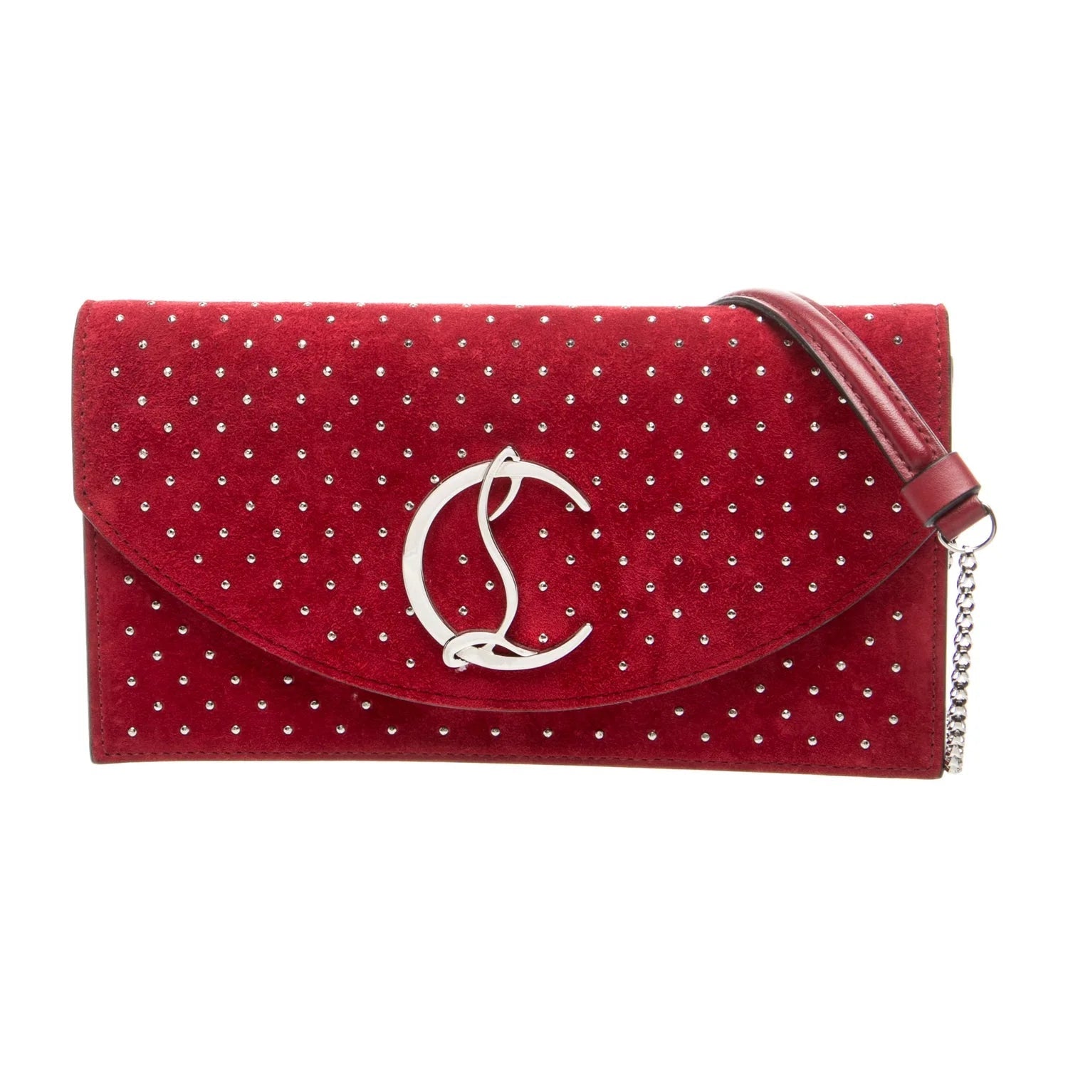 $1290 Christian Louboutin Loubi54 Clutch Red Suede Polka Dot Print