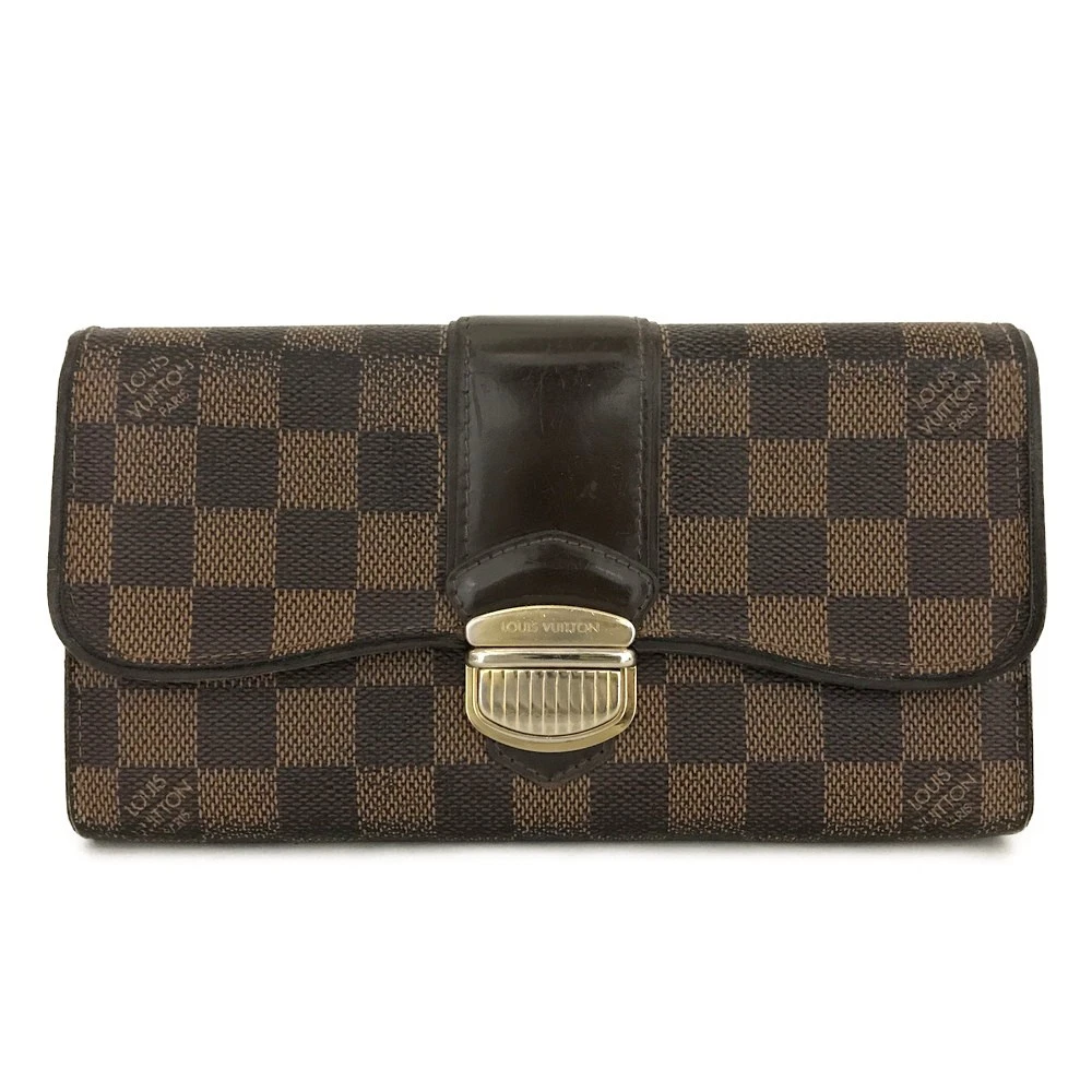 $725 Louis Vuitton Damier Portefeiulle Sistina Long Bifold Wallet Brown CA4089