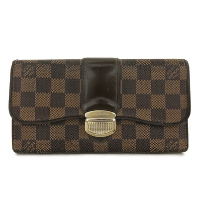 $725 Louis Vuitton Damier Portefeiulle Sistina Long Bifold Wallet Brown CA4089
