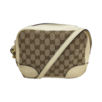 $1250 Gucci Monogram Dollar Calfskin Mini Bree Messenger Bag Beige Ebony Avoire