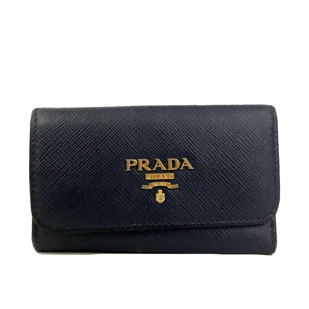 PRADA Saffiano Leather 6 Ring Key Case Blue