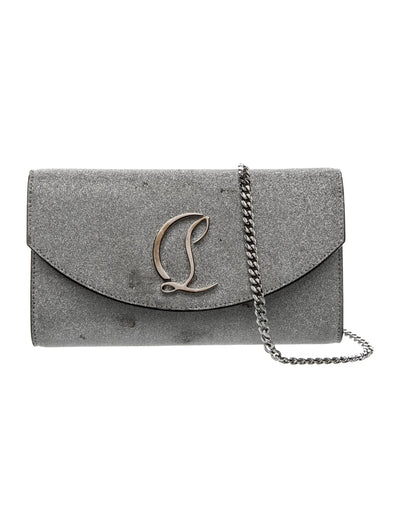 Christian Louboutin Glitter Calfskin Loubi54 Crossbody Clutch Silver 10021112