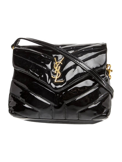 $1950 Saint Laurent Patent Y Quilted Monogram Toy Loulou Crossbody Bag Black