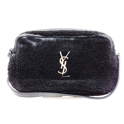 $1690 Saint Laurent Mini Lou Camera Bag Monogram Shearling Black 10020817