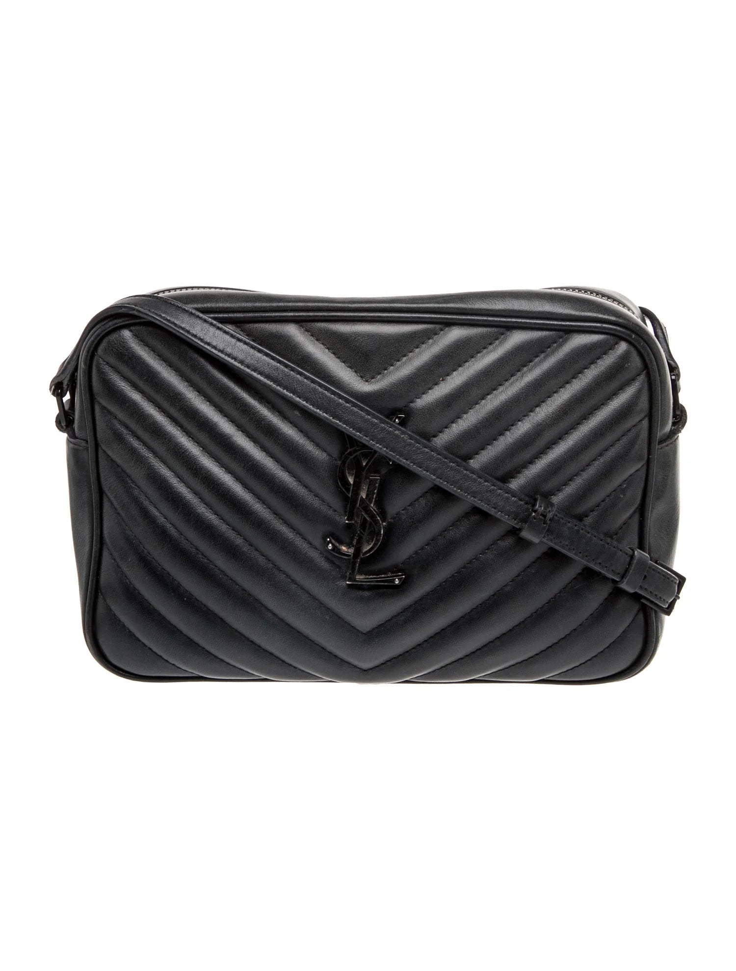 $1890 Saint Laurent Calfskin Matelasse Monogram Monochrome Lou Camera Bag Black