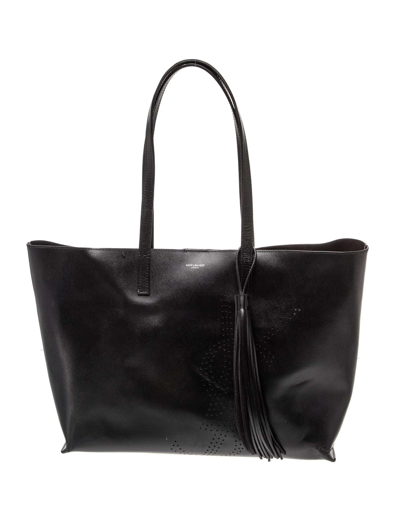 2018 Saint Laurent Vintage Calfskin Perforated East West Shopping Tote Black