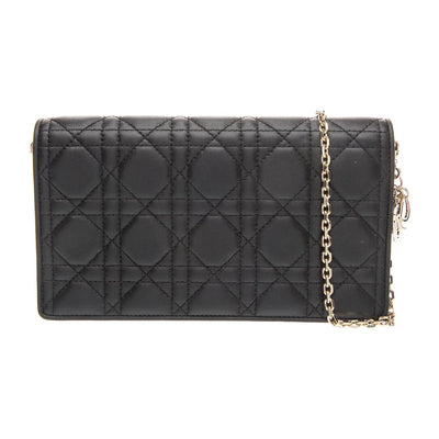 $2500 Christian Dior Lambskin Cannage Lady Dior Chain Wallet Black