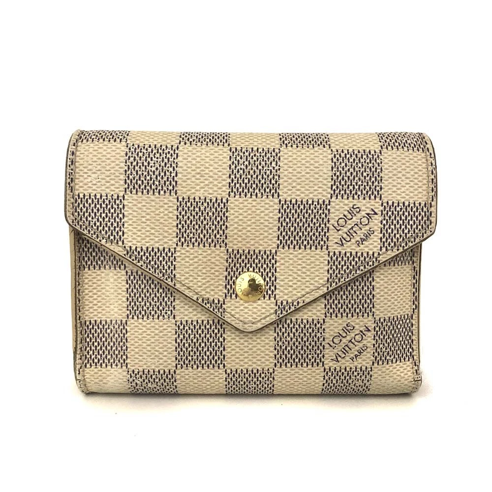 $625 2019 Louis Vuitton Damier Azur Rose Ballerine Victorine Wallet White Pink  FH4179