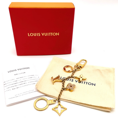 $675 Louis Vuitton Fleur de Monogram Bag Charm Chain Gold Beige