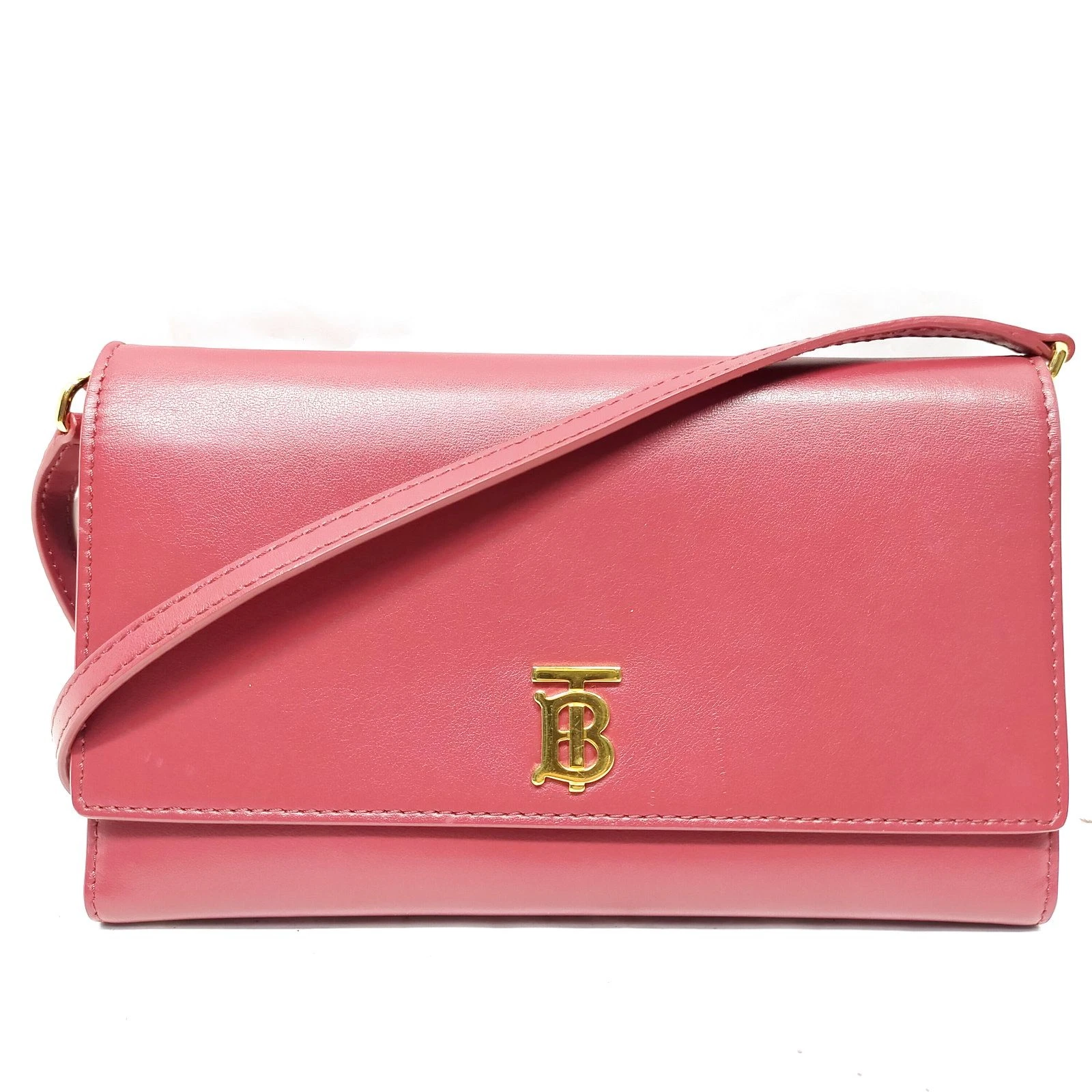 $1150 Burberry TB Logo Motif Wallet on Strap Pink