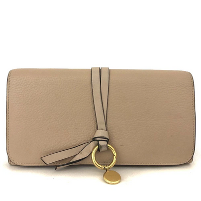 $535 Chloe Alphabet Leather Long Bifold Wallet Purse Beige