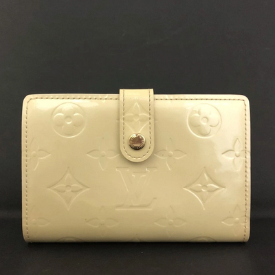 $935 2005 Louis Vuitton Monogram Vernis French Purse Wallet Beige MI0045