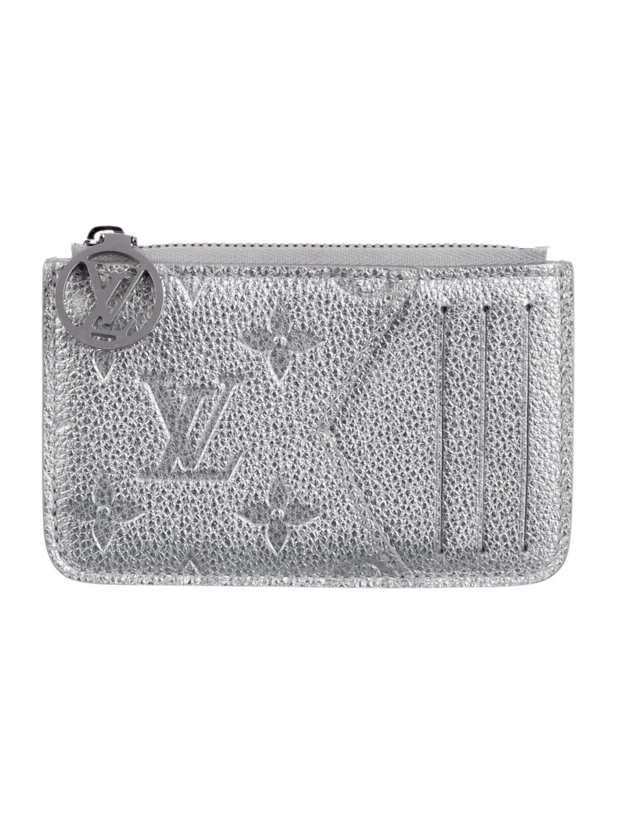 $590 Louis Vuitton Empreinte Monogram Zipped Romy Card Holder Silver 10020267