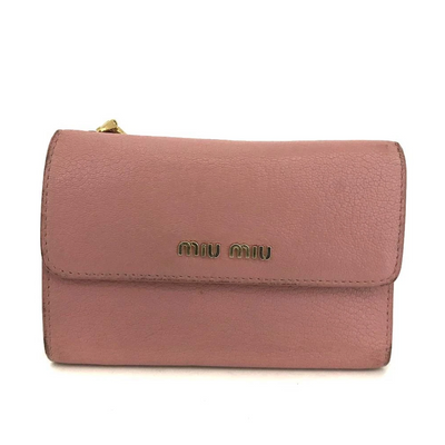 MIU MIU Logo Leather Trifold Wallet Purse Pink