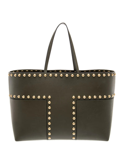 $448 Tory Burch T Studded Tote Olive Green