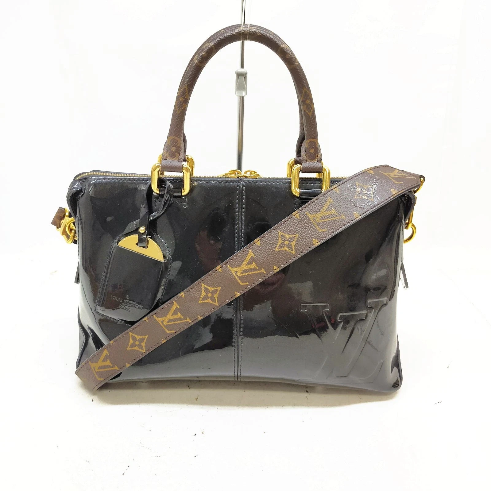Louis Vuitton LV Hand Bag Tote Miroir Black Vernis SN0188