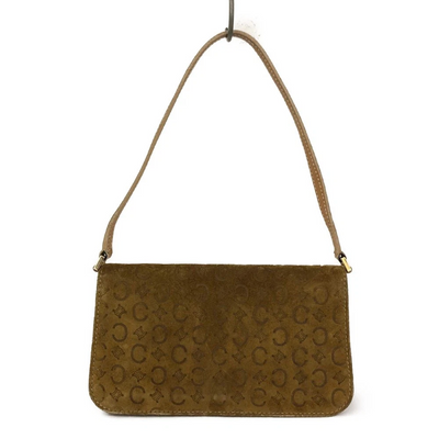 $850 CELINE Macadam C Suede Leather Shoulder Bag Brown