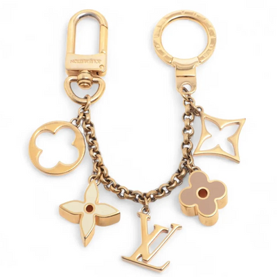 $655 2014 Louis Vuitton Brass Enamel Fleur De Monogram Bag Charm Chain Gold DP0164