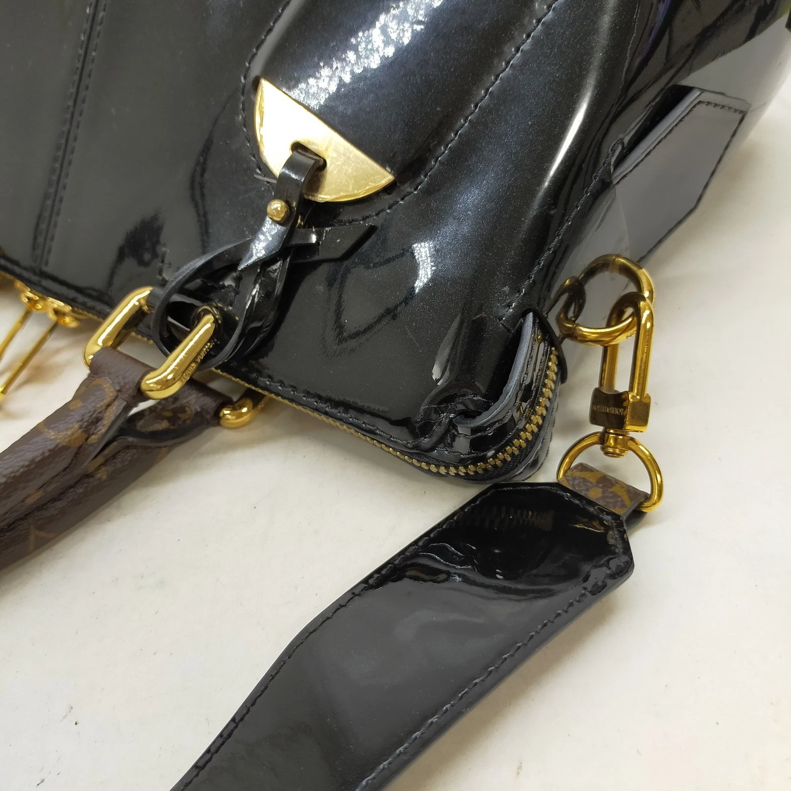 Louis Vuitton LV Hand Bag Tote Miroir Black Vernis SN0188